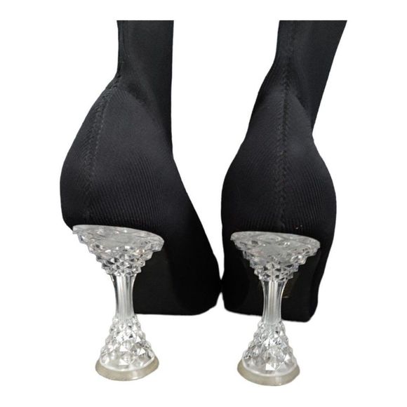 Azalea Wang Black Stretchy Bootie Spool clear High heels US size 7.5 - Picture 5 of 10